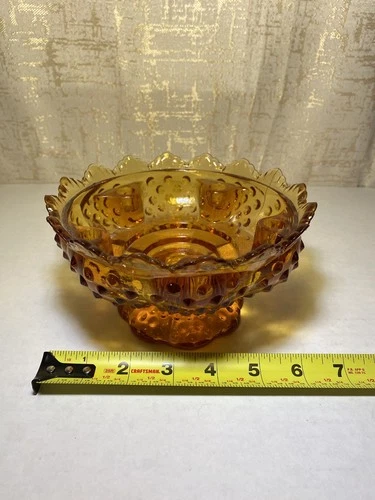 Vintage Amber Glass Pedestal Footed Hobnail Candleholder Centerpiece Bowl