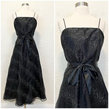 Vintage 90s Y2K Dress Black Silver Beaded Goth Gothic Whimsigoth Formal M/L