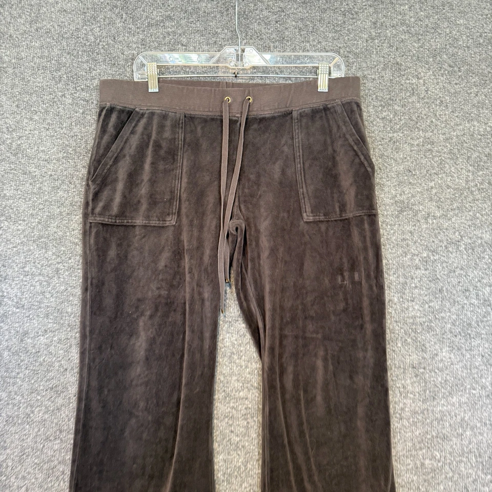 Pantalones Juicy Couture para mujer XL marrón gris terciopelo bolsillos traseros pierna ancha Y2K Foto 4 de 4