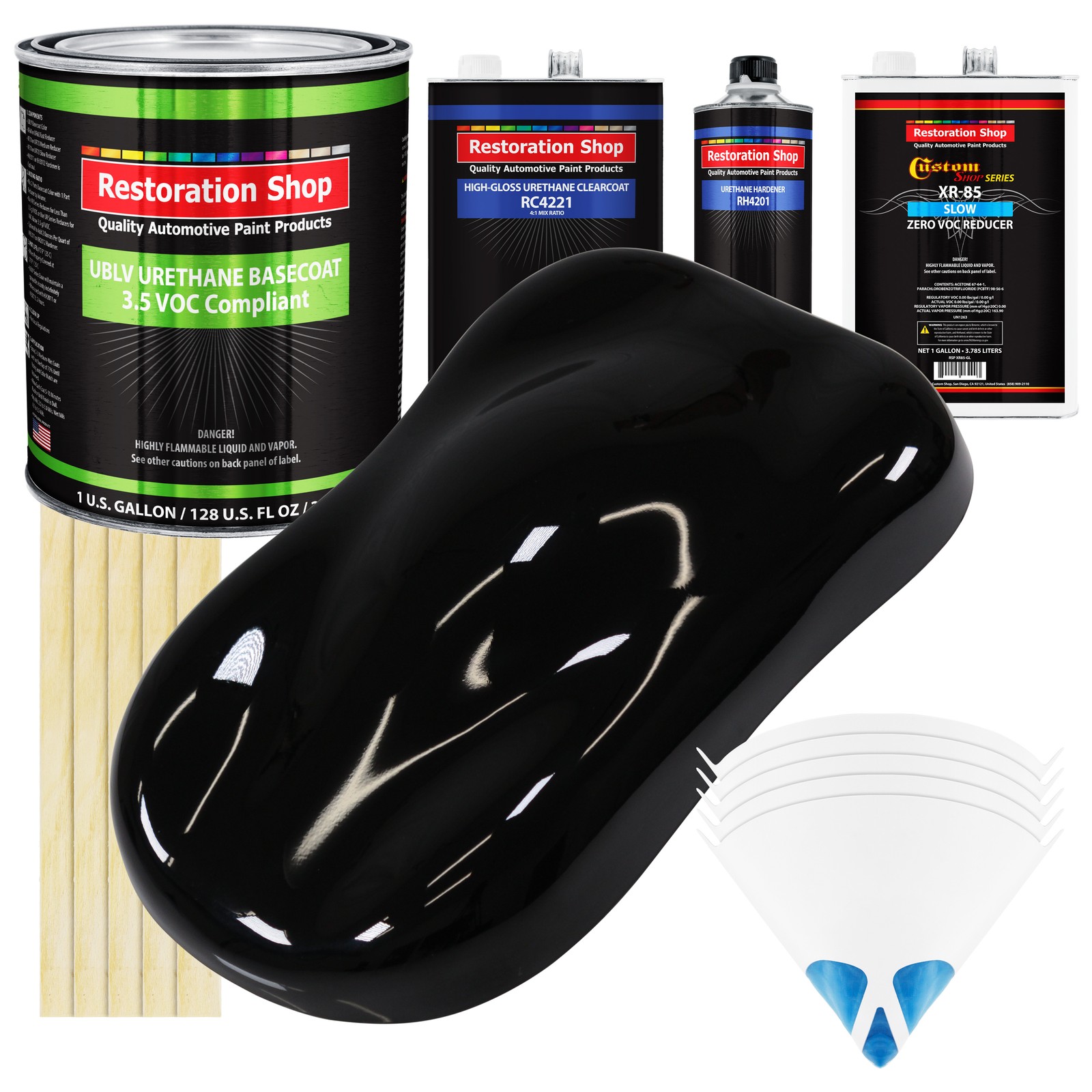 Boulevard Black Low VOC SLOW 1 Gallon Auto Paint Kit URETHANE BASECOAT Clearcoat