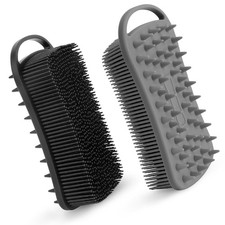 Soft Silicone Body Scrubber 2 in 1 Exfoliating Shower Bath Scrubber Black Grey