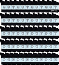 72 Pack of Kids Premium Cotton Crew Socks Black Size 6-8 Boys Crew Sock