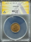 1894 INDIAN HEAD CENT ANACS MS63 BRN 03XBA26