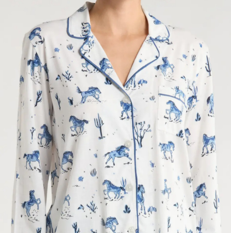 NWT PJ Salvage White/Blue DESERT DAZE HORSES Knit Pajama/Lounge Set Women's M