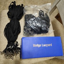 Bulk 100 Black ID Badge Lanyards w Metal Swivel Jhooks, Brand New In Box 