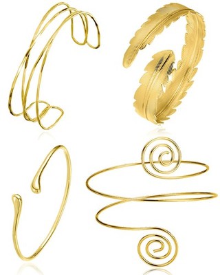 4Pcs Arm Cuff Gold Upper Arm Cuff Bangle Armlet Coil Swirl Flower Filigree  - 01
