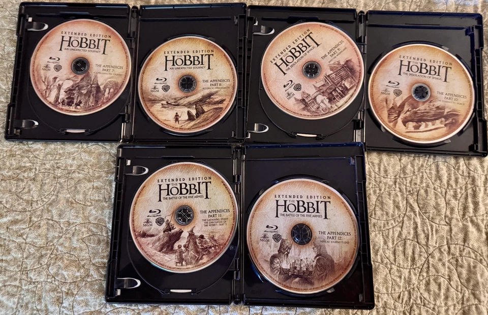 THE HOBBIT: THE MOTION PICTURE TRILOGY IN HARD BOX LIKE NEW 9 BLU-RAYS GORGEOUS - Image 3 of 4