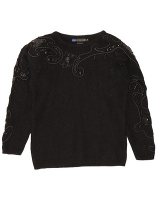 I.B Diffusion Damen Pullover Pulli U-Boot-Ausschnitt UK 14 Medium schwarz Seide CX05