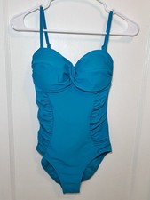 Old Navy NWT Teal Blue One Piece Swim Suit Side Ruching Twist Detail Womens XS