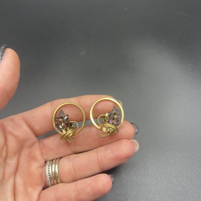 Deri 1/20 12k gold filled Purple rhinestone flower screw back  earrings #Z295