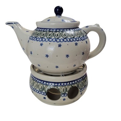 Boleslawiec Polish Pottery Mosaic Stars Teapot with Warmer Poland 2 Piece