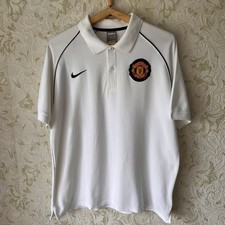 Nike Manchester United Football Shirt Polo Soccer White Jersey Size L Vintage