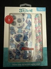 Funda de teléfono Disney Stitch brillante y correa de teléfono con cuentas iPhone 15 Pro Max NUEVA