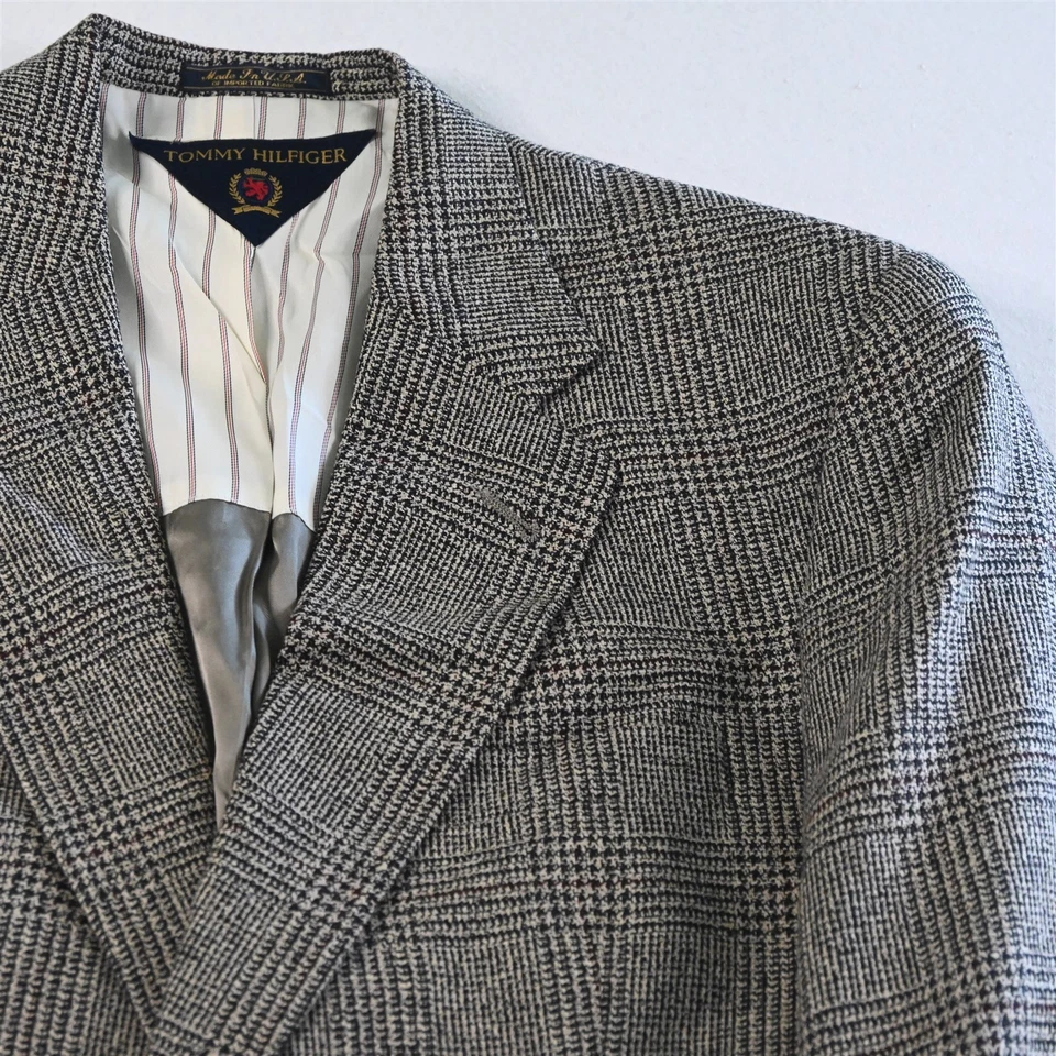 Chaqueta Blazer Abrigo Deportivo Tommy Hilfiger 40S Marrón Cuadros Seda Tweed De Colección Hecha en EE. UU. Foto 2 de 4