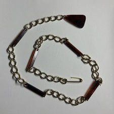 Metal Chain w Brown Plastic Belt 34  Jewelry Vintage Hippie Boho 60s 70s