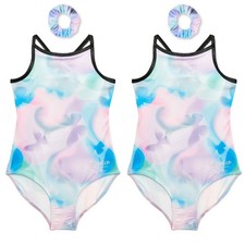 NEW NWT LOT OF 2 JUSTiCE GiRLS XL 16 18 DANCE GYM LEOTARDS WiTH HAiR SCRUNCHiES