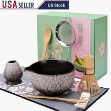 Complete Matcha Bowl Set W/ Whisk Holder Bamboo Whisk Scoop Sifter Gift New