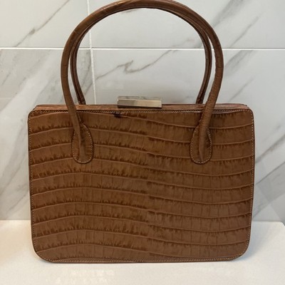ROBERTA GANDOLFI Croc Embossed Leather Top Handle Bag   Made in Italy