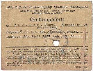 Lot de 2 Cartes "Hilfskasse" Fond de secours Allemagne 1938 & 1933