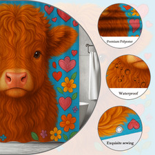 Cute Cow Shower Curtain with Colorful Floral and Heart Design