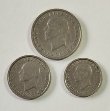 1954/1962 Set of 1, 2 and 5 Drachmai Greek Copper-nickel King Paul coins