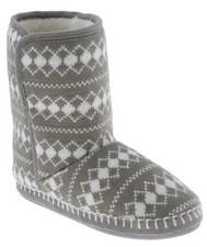 Ladies Grey Diamond Knit Slipper Boot