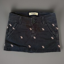 Abercrombie  Fitch Navy Blue Pink Moose Embroidered Mini Skirt Size 8 Stretch