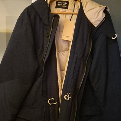 Scotch & Soda Herren Parka Jacke blau Kapuze Reißverschluss L neu