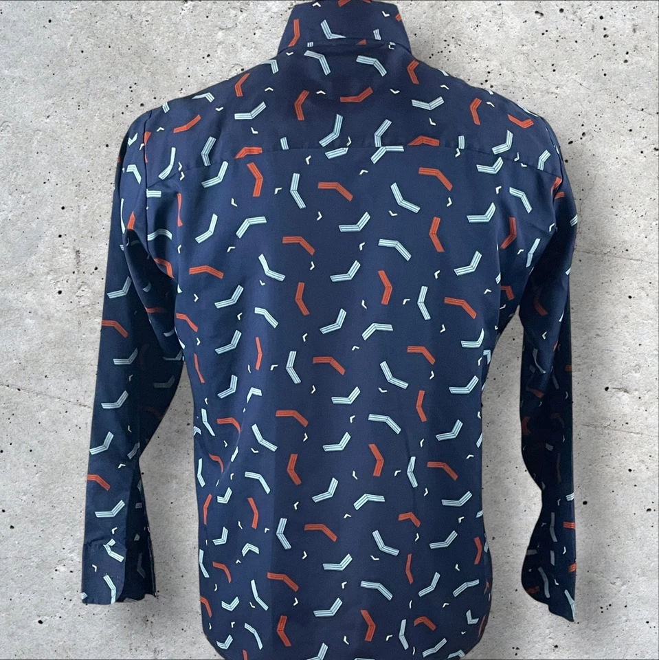 Винтажная мужская рубашка большой кинжал 70-х рокабилли клуб рейв на пуговицах F105 - Изображение 3 из 4