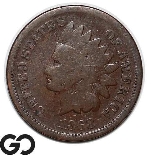 1868 Indian Head Cent Penny, VG Bids: 60