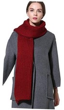 Women Men Winter Thick Cable Knit Wrap Chunky Warm Scarf Hor Knit Burgundy
