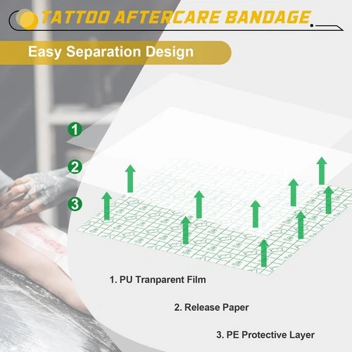Narkysus Tattoo Aftercare Bandage, Waterproof 3.9"x 10.9 Yard, Green image 2