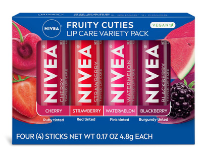 NIVEA Lip Care, Fruit Lip Balm Variety Pack, Tinted Lip Balm, 0.17 Oz, 4 Count (