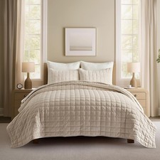 EverGrace Birch Velvet Quilt Set King/Cal King 108x96 Box Stitch Bedding NEW