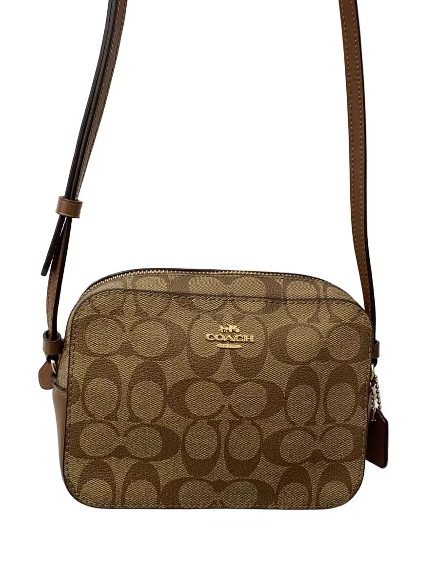COACH Mini Camera Bag, Signature, Brown Leather, PVC, BRW, All-Over Print