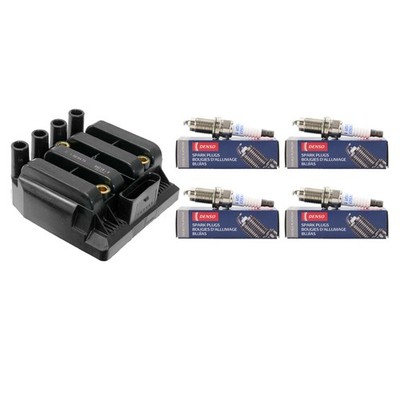 Eldor 1 Ignition Coil 4 Denso Double Platinum Spark Plugs Kit for VW Jetta 2.0L