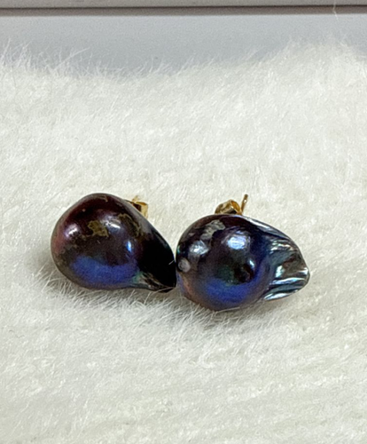 AAAAA+ Natürliche 12*16 mm Südsee Pfau Grün Schwarz Barock Perlen Ohrring-Y - Bild 8 von 8