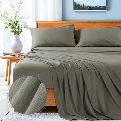 Queen 4 Piece Cooling Sheet Set Bamboo Rayon Blend Deep Pocket 16in Soft - Picture 49 of 67