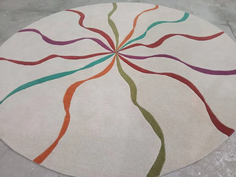 Tapis rond design touffeté à la main 100 % laine pour la maison, le salon, la... - Photo 1/1