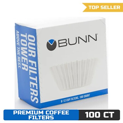 Bunn 8-12 Cup Premium Paper Coffee Filters, Flat, 100 pack