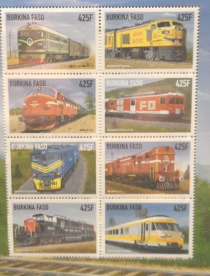 2 БЛОКА (ВСЕГО 16 МАРОК) НОВЫХ ВИНТАЖНЫХ ЖЕЛЕЗНОДОРОЖНЫХ МАРОК СДЕЛАНО В БУРКИНО ФАСО!!!! - Изображение 2 из 4