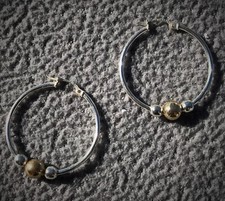 Sterling Silver Earrings Small Sliding Ball Hoop FAS 925