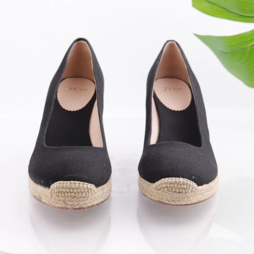 Alpargata de mujer JCrew Sevilla Pump talla 12 tacón de cuña lona negra sin cordones Foto 3 de 4