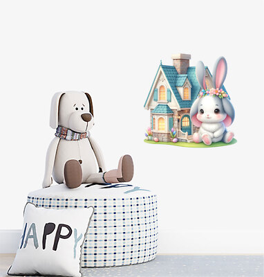 Osterhase Kaninchenhaus Blume Ei Wandbild Schlafzimmer Vinyl Aufkleber Abziehbilder a9972