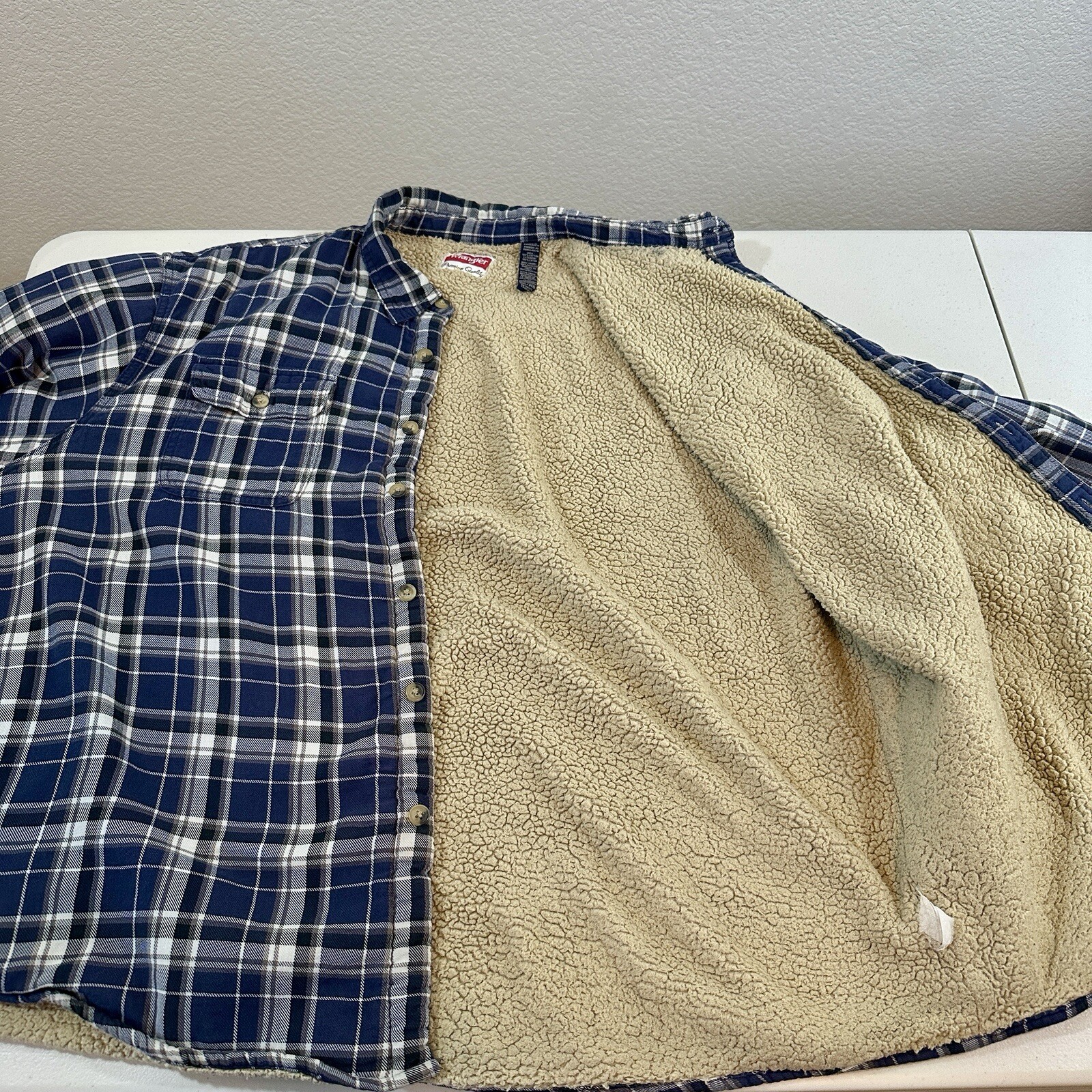 Wrangler Heavyweight Sherpa Lined Plaid Flannel Shirt Jacket Cabincore 3XL READ
