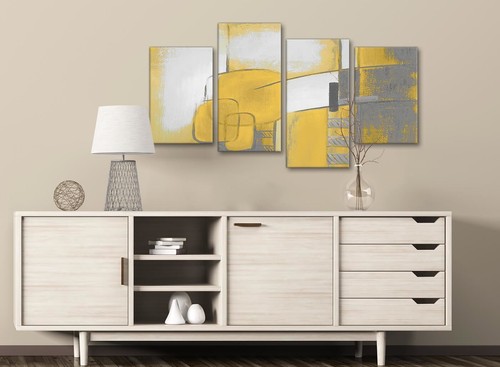 Large Mustard Yellow Grey Painting Abstract Bedroom Canvas Decor - 4419 - 130cm - Picture 4 of 5