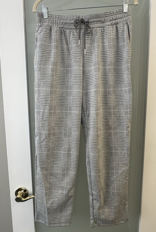 A NEW DAY Pants, Women's Size Small, Gray White, Houndstooth, Tie Waist, Ankle
