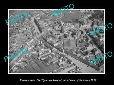 OLD POSTCARD SIZE PHOTO ROSCREA TIPPERARY IRELAND, AERIAL VIEW OF TOWN 1950 1