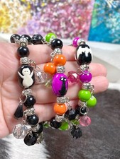 Halloween Bracelet Glass Beaded Stretch Bracelet Ghost Spooky Cat Bat Spooky 5