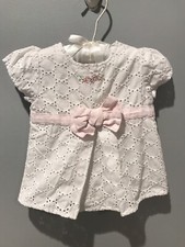 B T Kids Infant Girl Vintage Eyelet White Dress W/Embroidered Flowers Size 6-9 M